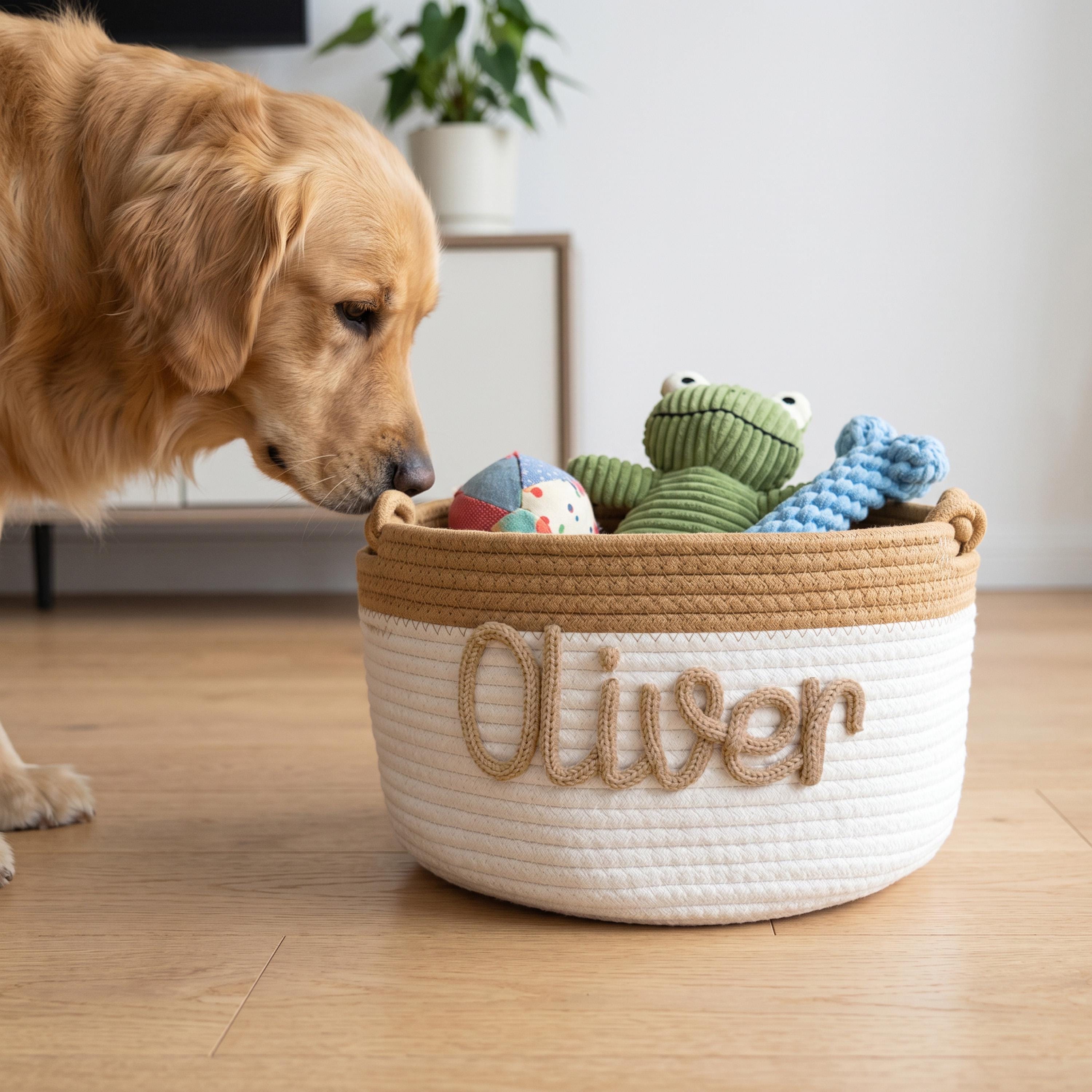 Personalized Cat Toy Basket With Name, Woven Pet Storage for Toys and Treats - Image 9
